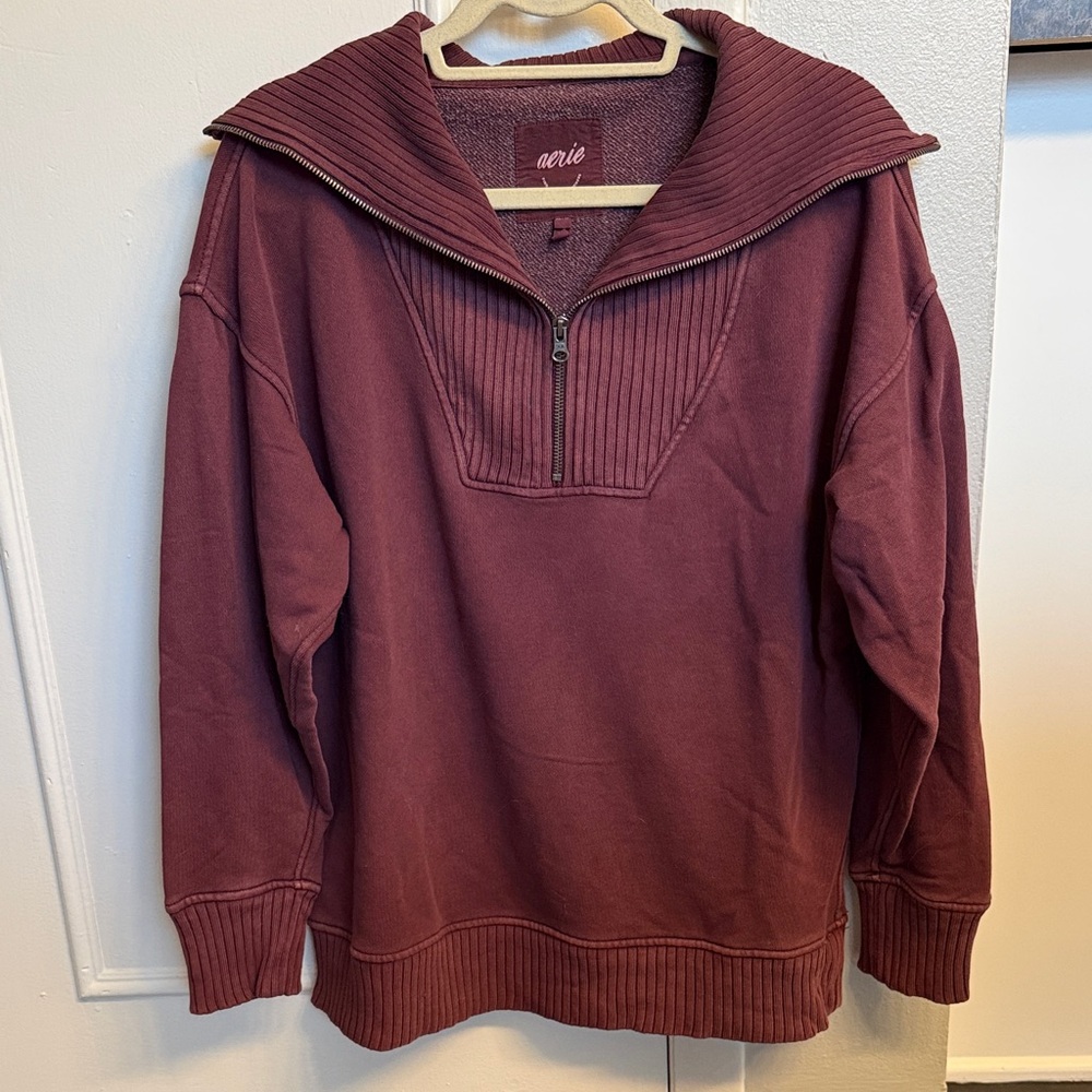 Aerie quarter zip funnel neck oversized sweatshirt